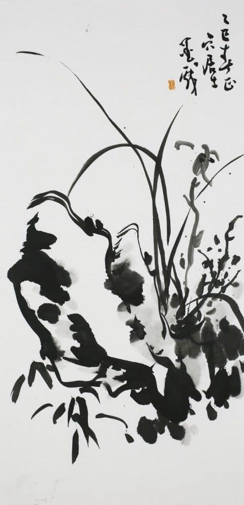 Ink Play of Orchids and Rocks
